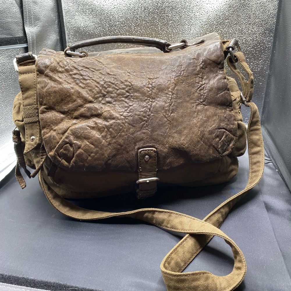 651 GAP messenger bag olive green and goat leather and canvas w satchel handle